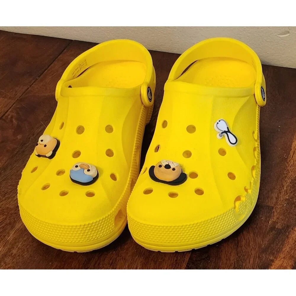 CROCS Baya Unisex Slip On Clogs Lemon US Men's 7 Women's 9 With Jibbitz - Picture 6 of 9
